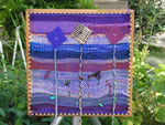 Earth Day 2007, cotton and acrylic yarns woven on Hazel Rose and Weave-It looms